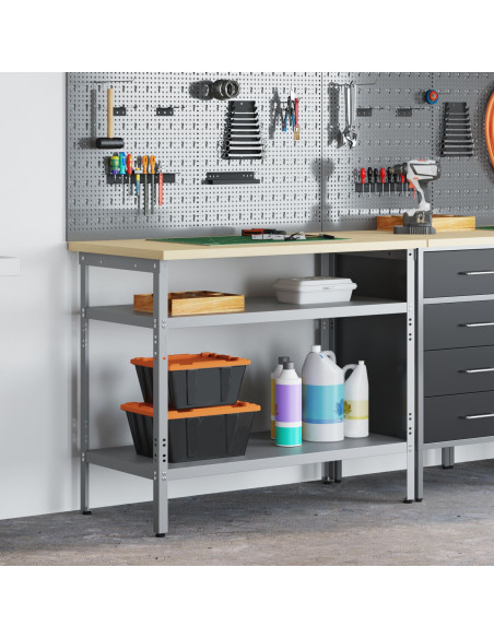 Tavolo da lavoro  grigio 100x55x85 cm in acciaio e legno ingegnerizzato