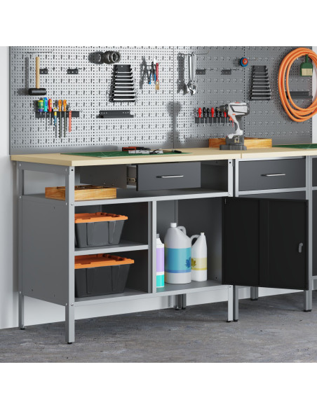 Banco da lavoro  con porta bloccabile Nero 100x55x85 cm Acciaio