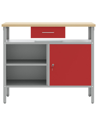 Banco da lavoro con cassetto Rosso e Grigio 100 x 55 x 85 cm