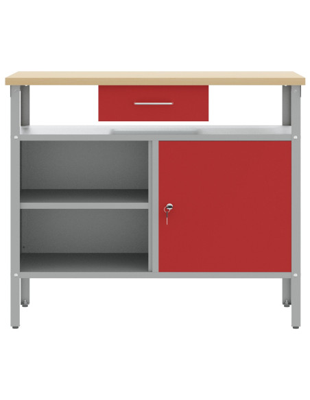 Banco da lavoro  con Porta Bloccabile Rosso 100x55x85 cm Acciaio