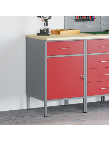 Banco da lavoro con cassetto Rosso e Grigio 50 x 55 x 85 cm