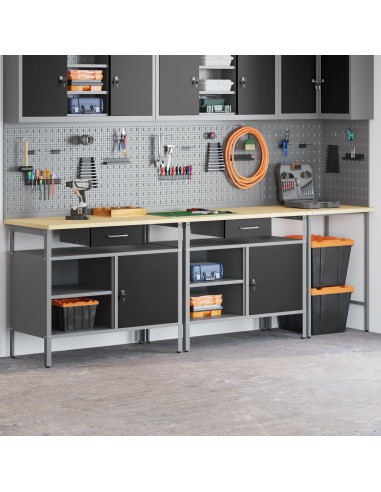 Set banco da lavoro con cassetto con blocco 3 pcs Nero e Grigio