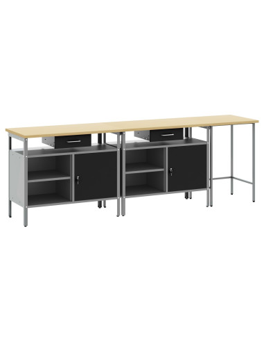 Set banco da lavoro con cassetto con blocco 3 pcs Nero e Grigio
