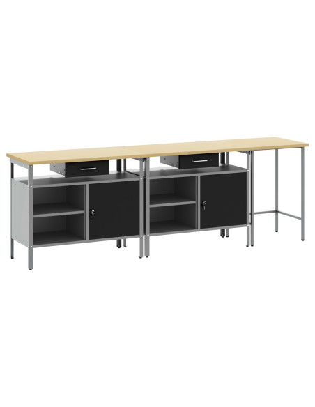 Set banco da lavoro con cassetto con blocco 3 pcs Nero e Grigio