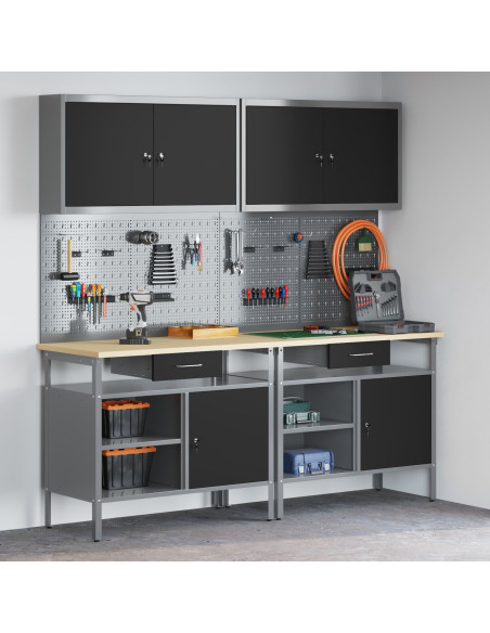 Set banco da lavoro con cassetto con blocco 8 pcs Nero e Grigio