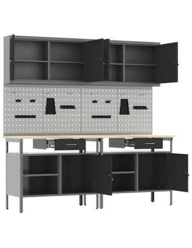 Set banco da lavoro con cassetto con blocco 8 pcs Nero e Grigio