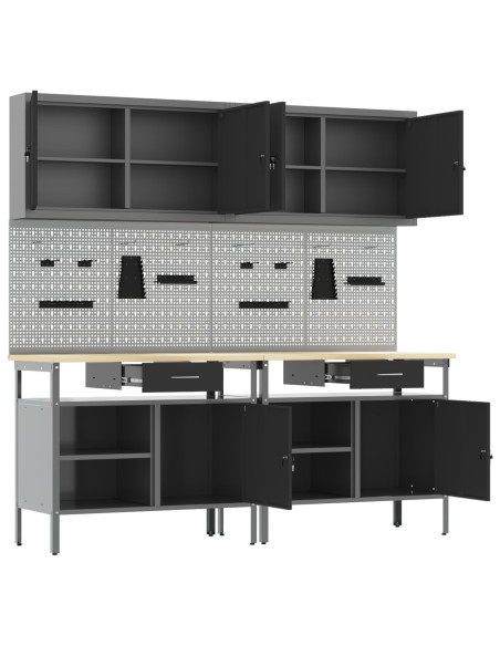 Set banco da lavoro con cassetto con blocco 8 pcs Nero e Grigio