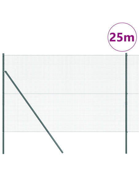 Recinzione in Filo Saldato  con 2 Pali Verde 1.5x25 m Acciaio