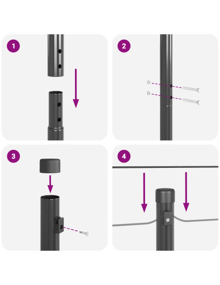 Posti per Recinzione 52 pcs Grigio Ø32 mm 190 cm Acciaio Galvanizzato