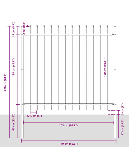 Recinzione per Giardino  con Punta a Lancia Bianca 10,2x1,5 m in Acciaio