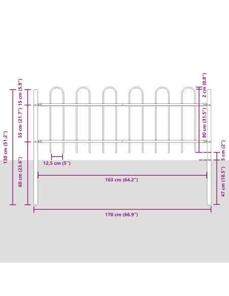 Recinzione per Giardino  con Parte Superiore a Arco Bianca 10,2x0,8 m in Acciaio
