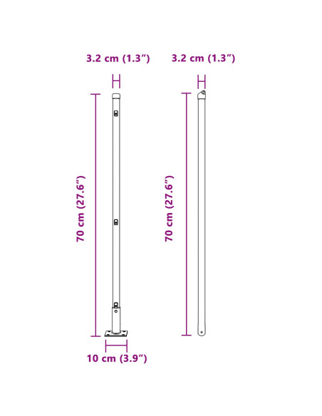 Posti per Recinzione  Set di 52 Acciaio Zincato 3.2 x 3.2 x 70 cm