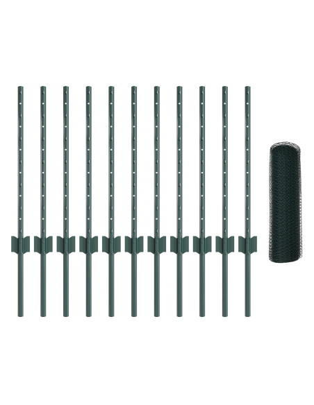 Posti di recinzione  11 pcs U-Channel Verde 60 cm Acciaio, Recinzione Esagonale  Verde 0.6x25 m Acciaio