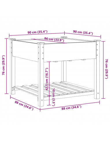 Vaso da giardino  con ripiano 90x90x76 cm in legno massello di abete