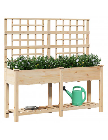 Vaso da Giardino  con Trellis e Ripiano 161x43x152 cm in Legno Massello di Pino