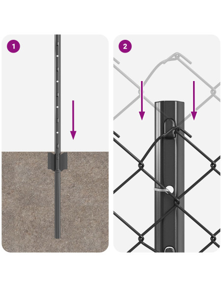 Recinzione a Catena  con 22 Post U Grigi 0.8x25 m in Acciaio