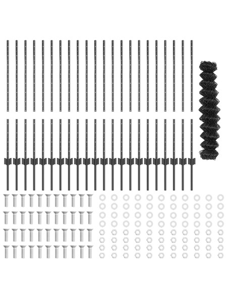 Recinzione a Catena  con 44 Pali a U Grigio 1x25 m Acciaio