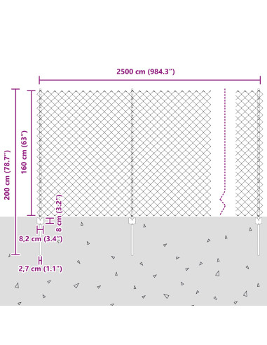 Recinzione con Posto Grigio 1,6 x 25 m Acciaio e PVC