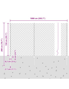 Recinzione con Posto Grigio 1,5 x 10 m Acciaio e PVC