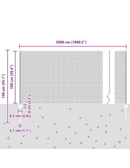 Recinzione con Posto Grigio 1 x 50 m Acciaio e PVC