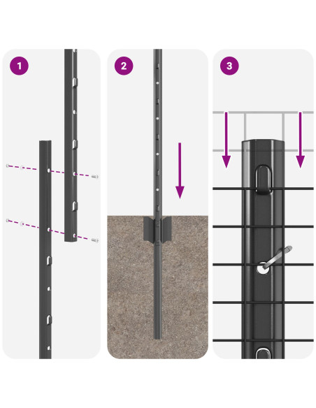 Recinzione in Rete Saldato  con 44 U Post Grigio 1.4x50 m Acciaio