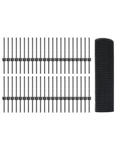 Recinzione con Posto Grigio 0,4 x 100 m Acciaio e PVC