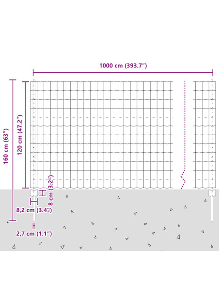 Recinzione con Posto Grigio 1,2 x 10 m Acciaio e PVC