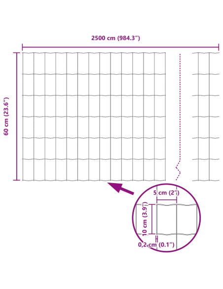 Recinzione con Posto Grigio 0,6 x 25 m Acciaio e PVC