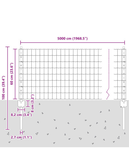 Recinzione con Posto Grigio 0,6 x 50 m Acciaio e PVC