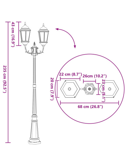 Palo Luminario da Giardino  Bronzo Alluminio 68 x 20 x 235 cm