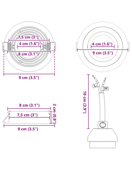 Faretto Incassato  6 pz Rotondo GU10 Argento Ø91 mm