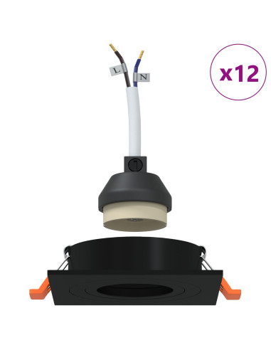 Spotlight 12 pcs Nero 9 x 9 x 2 cm Alluminio