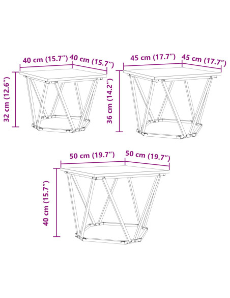 Tavolino da salotto 3 pcs Rovere fumé