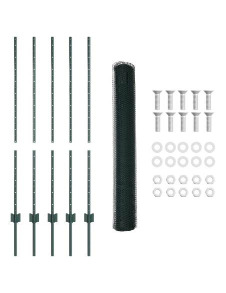 Pali di Recinzione  5 pz U-Channel Verde 120 cm Acciaio, Recinzione Esagonale  Verde 1.2x10 m Acciaio