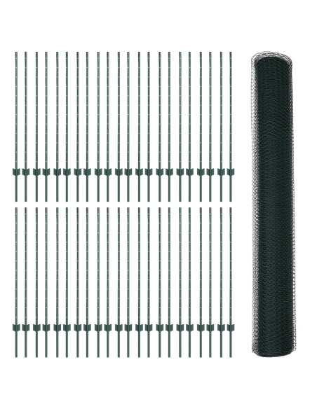 Pali di Recinzione  11 pezzi U-Channel Verde 120 cm Acciaio, Recinzione Esagonale  Verde 1,2x100 m Acciaio