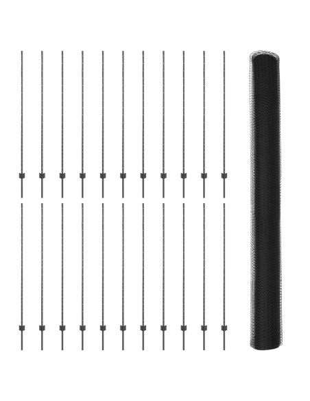 Pali di Recinzione  22 pz U-Channel Grigio 150 cm Acciaio, Recinzione Esagonale  Grigia 1,5x50 m Acciaio
