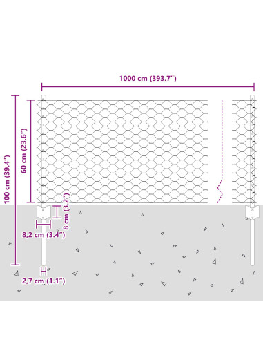Recinzione con Posto Argento 0,6 x 10 m Acciaio