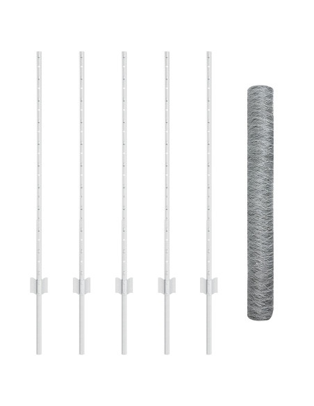 Pali di recinzione  10 pz U-Channel 100 cm Acciaio zincato, Recinzione esagonale  1x10 m Acciaio zincato