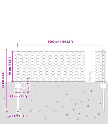 Recinzione con Posto Argento 0,4 x 50 m Acciaio