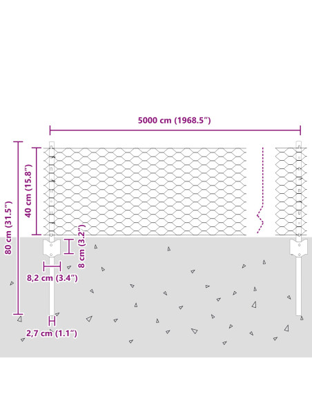 Recinzione con Posto Argento 0,4 x 50 m Acciaio