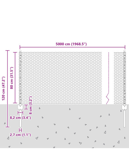 Recinzione con Posto Argento 0,8 x 50 m Acciaio