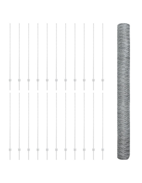 Posti per Recinzione 22 pz U-Channel 150 cm Acciaio Galvanizzato,  Recinzione Esagonale 1.5x50 m Acciaio Galvanizzato