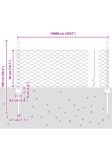 Recinzione con Posto Argento 0,5 x 100 m Acciaio