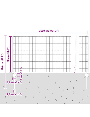 Recinzione con Posto Argento 0,8 x 25 m Acciaio