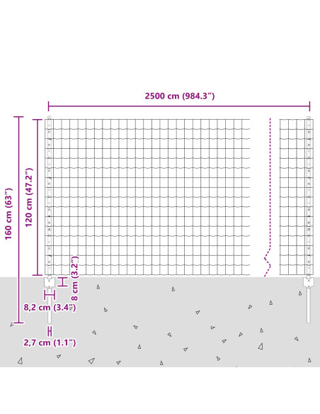 Recinzione con Posto Argento 1,2 x 25 m Acciaio