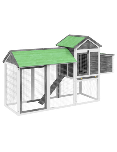 Pollaio Grigio 193x65x117 cm in Legno Massello di Pino