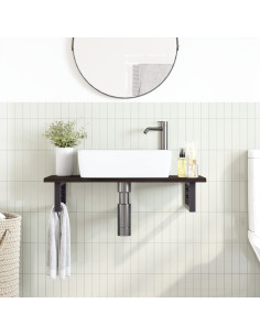 Ripiano a Parete per Lavabo in Acciaio e Massello di Rovere 2