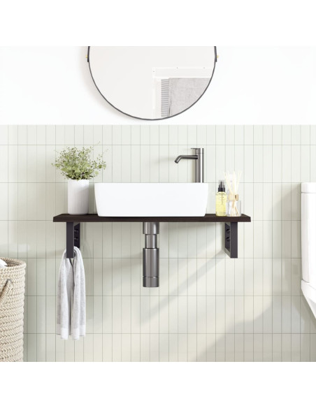 Ripiano a Parete per Lavabo in Acciaio e Massello di Rovere