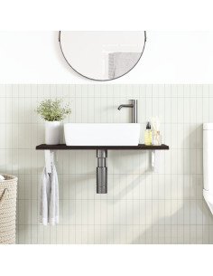 Ripiano a Parete per Lavabo in Acciaio e Massello di Rovere 2