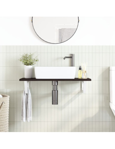 Ripiano a Parete per Lavabo in Acciaio e Massello di Rovere